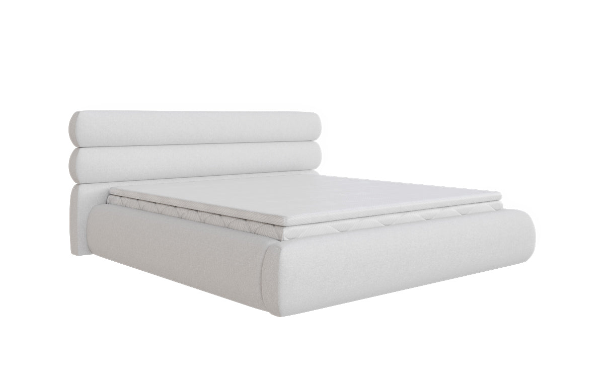 Designer upholstered bed Joline in textured fabric with storage