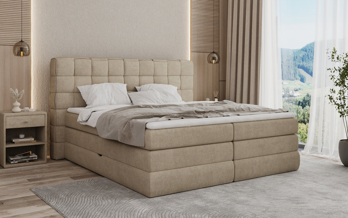 Trama box spring bed with storage in fabric