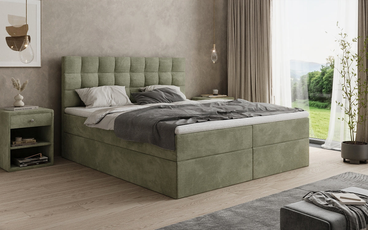 Como box spring bed in corduroy with storage