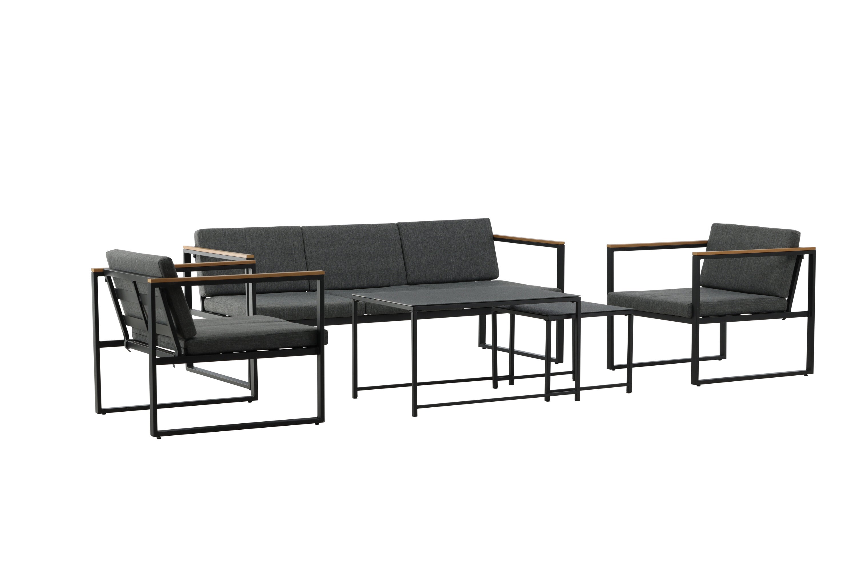 Loungeset Sunrise - aus schwarzem Stahl inkl. Glastischen