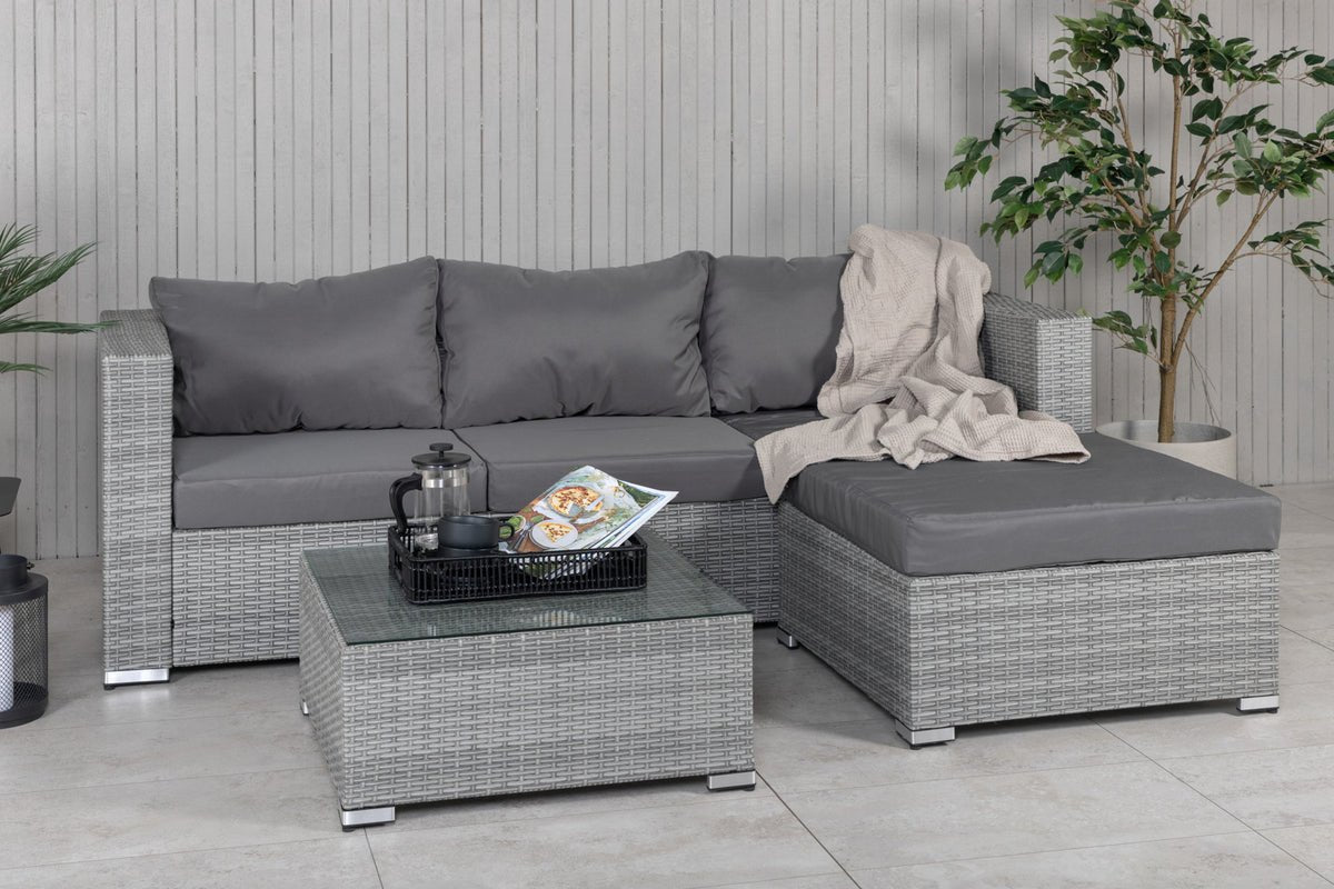 Garden Lounge Set Amelia – Polyrattan Sofa with Table & Cushions in Gray