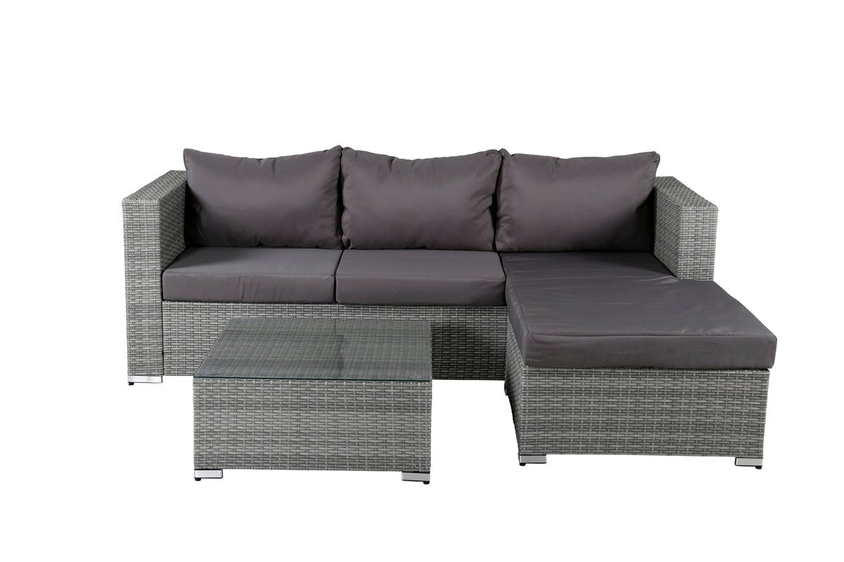Garden Lounge Set Amelia – Polyrattan Sofa with Table & Cushions in Gray