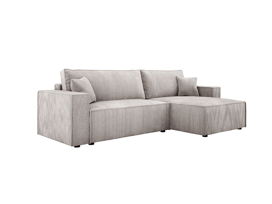 Designer Velanova sofa with sleeper function and storage space, made of corduroy