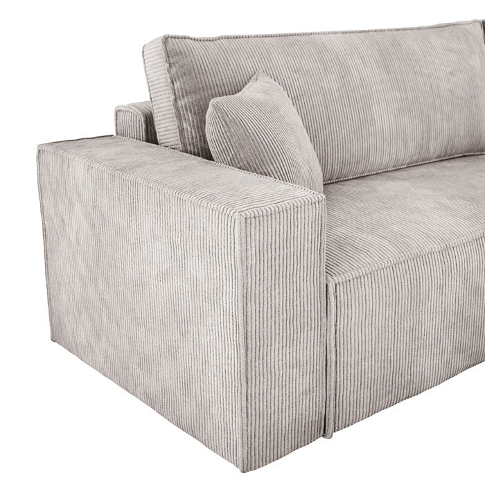 Designer Velanova sofa with sleeper function and storage space, made of corduroy