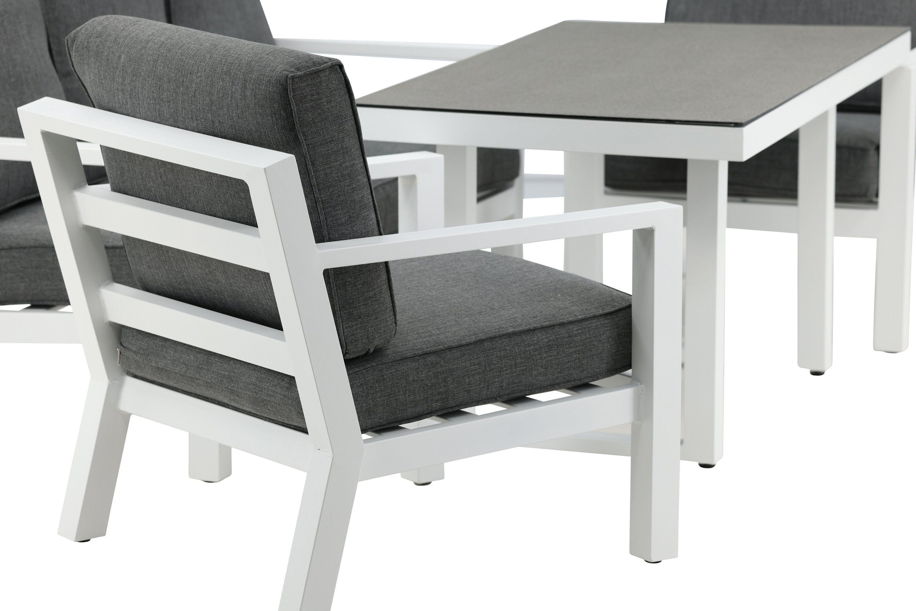 Garten Loungeset Jenni – in Weiß & Grau mit Glasplatte