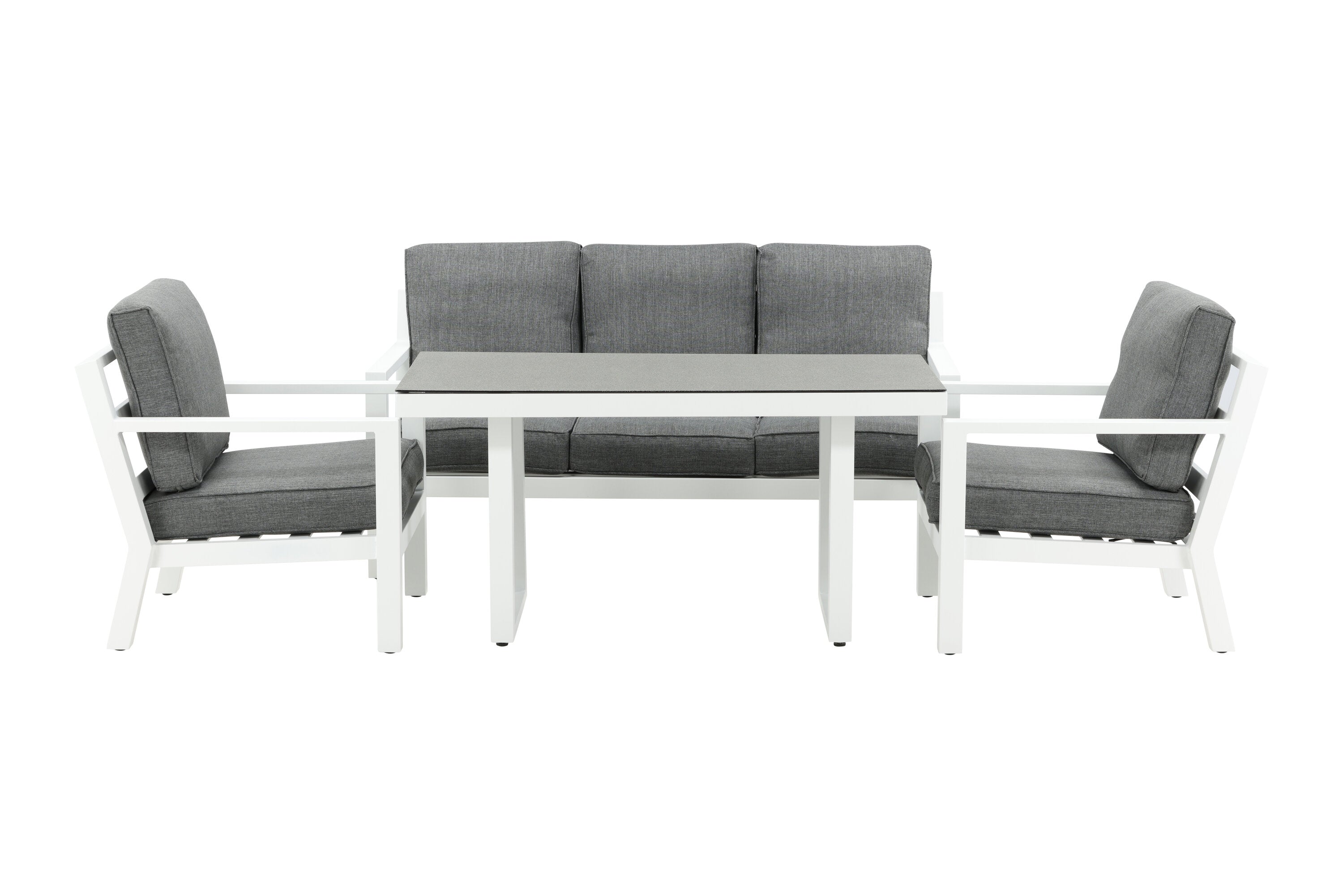 Garten Loungeset Jenni – in Weiß & Grau mit Glasplatte