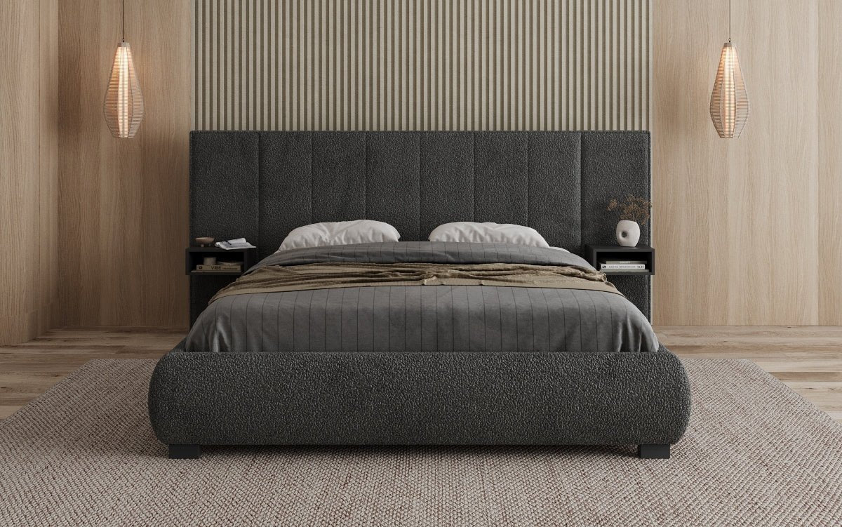 Designer Upholstered Bed Elvara in Bouclé with Storage