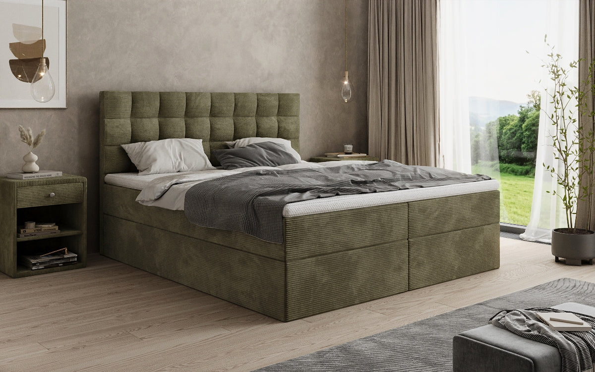 Como box spring bed in corduroy with storage