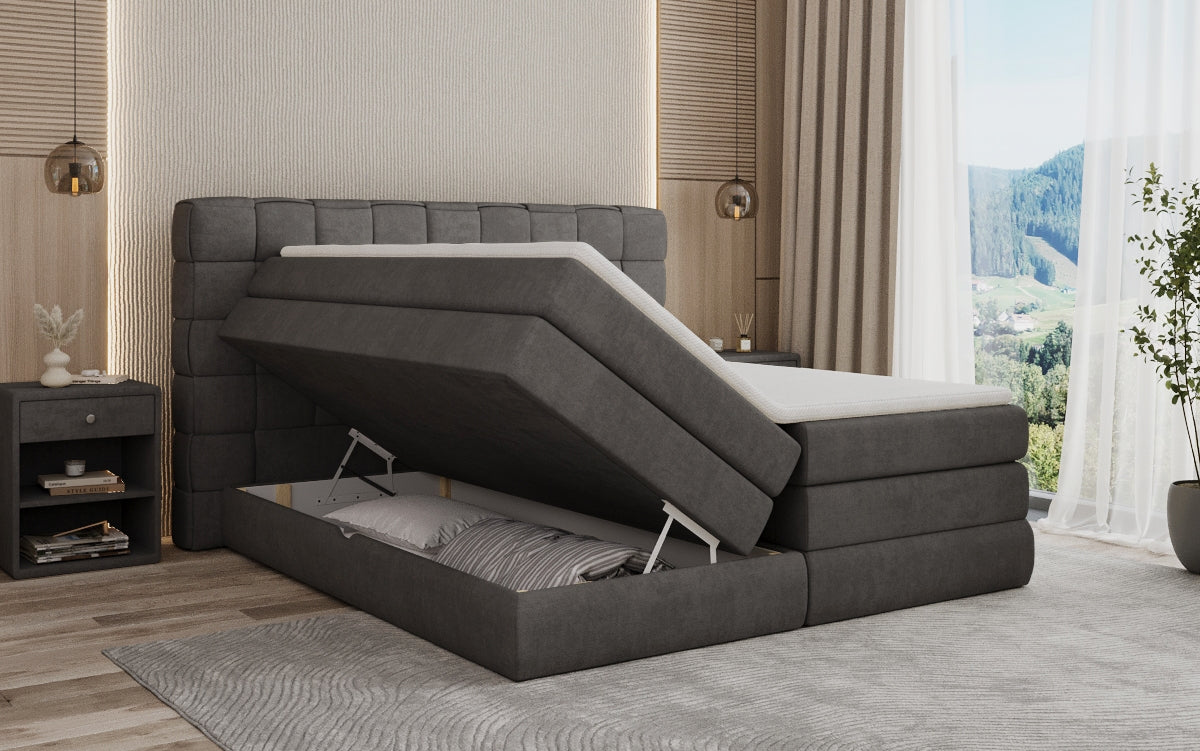 Trama box spring bed with storage in fabric