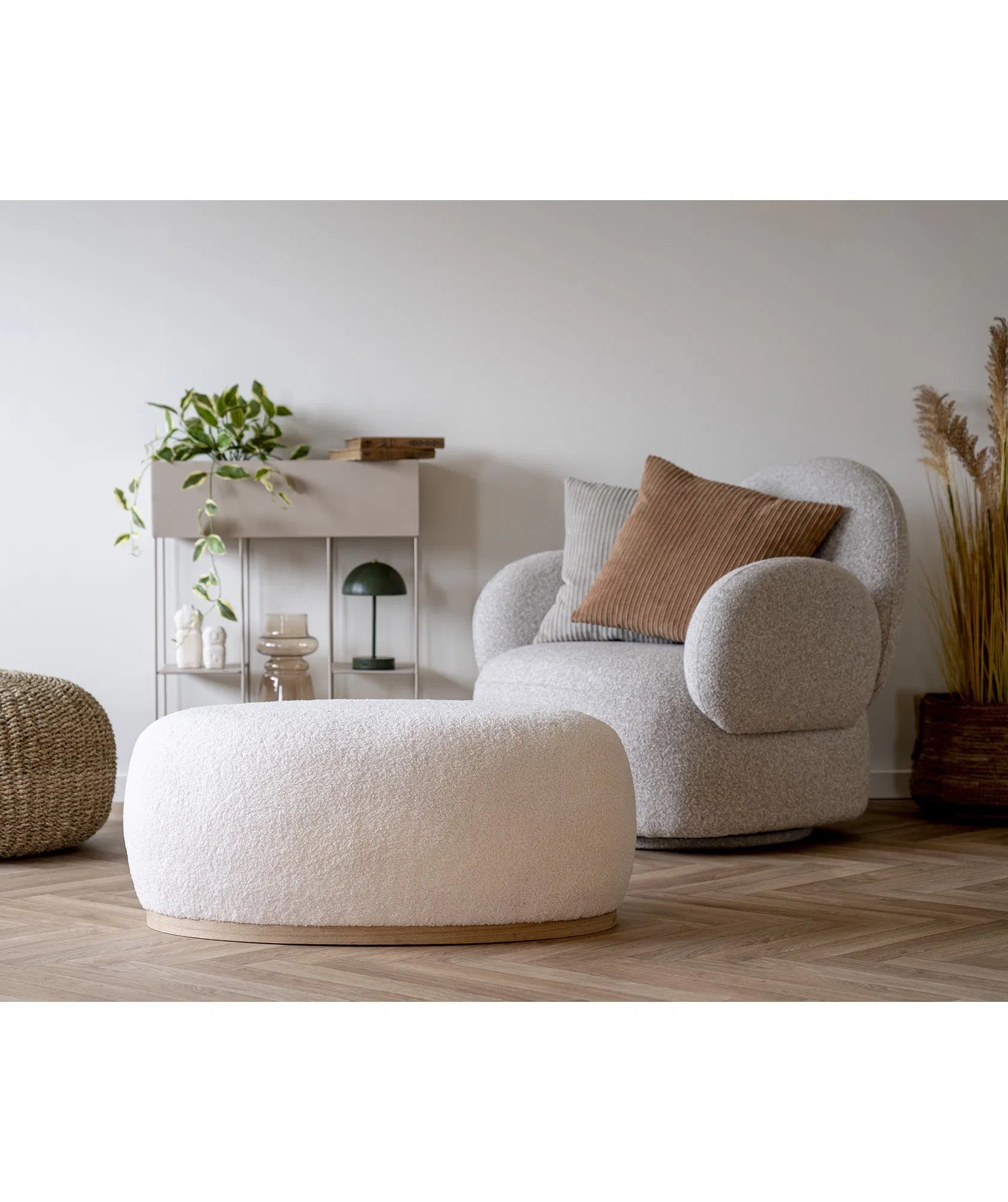 Designer sofa armchair Fermo with swivel function in gray bouclé