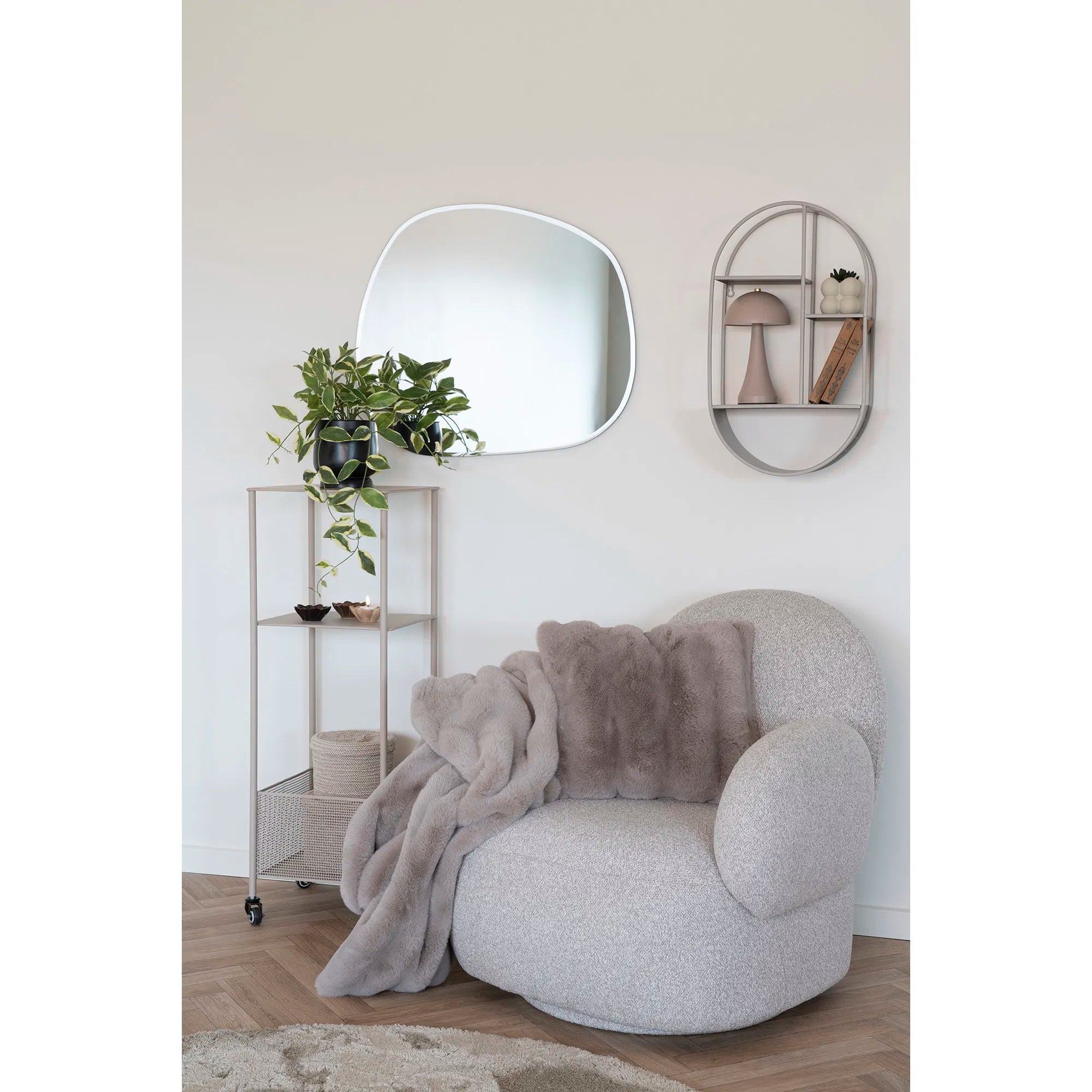 Designer sofa armchair Fermo with swivel function in gray bouclé