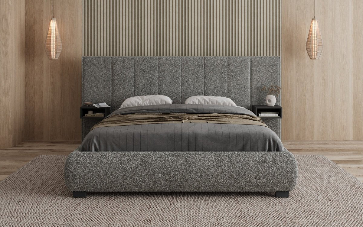 Designer Upholstered Bed Elvara in Bouclé with Storage