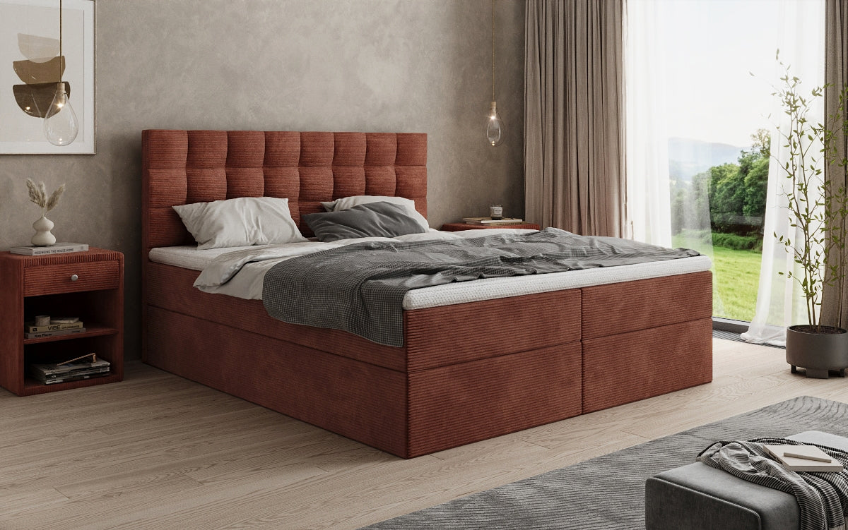 Como box spring bed in corduroy with storage
