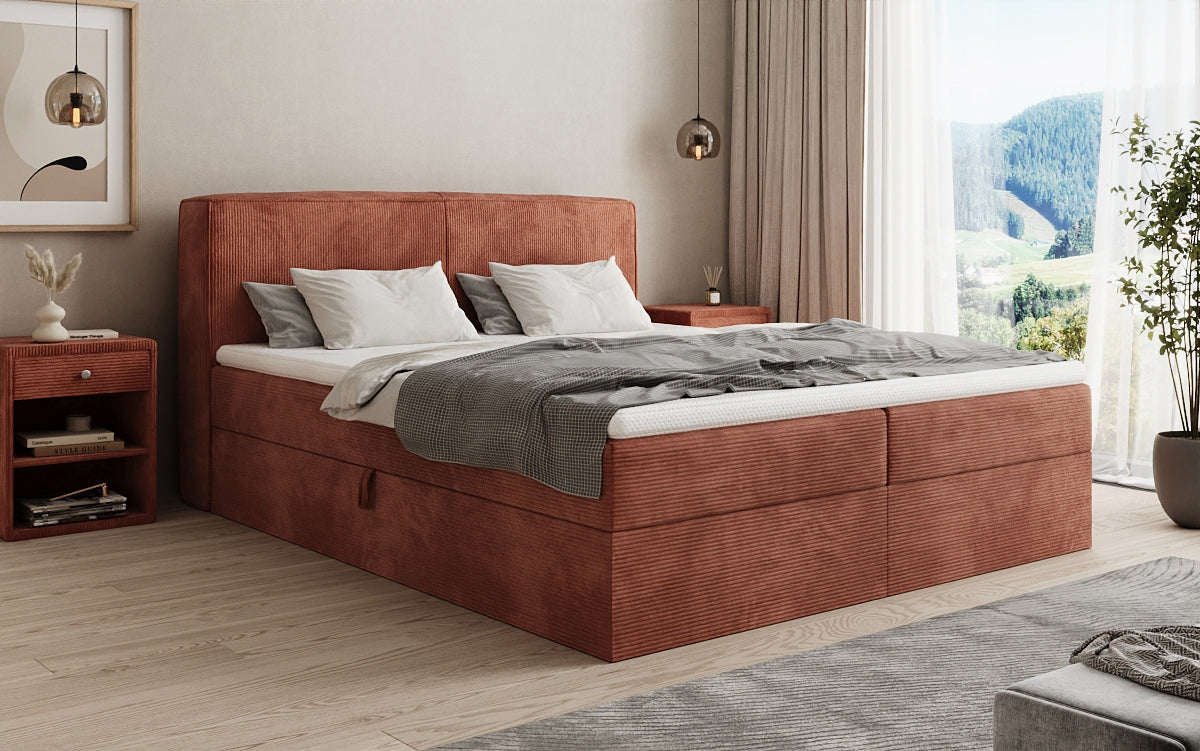 Box spring bed Marea in Corduroy with storage space