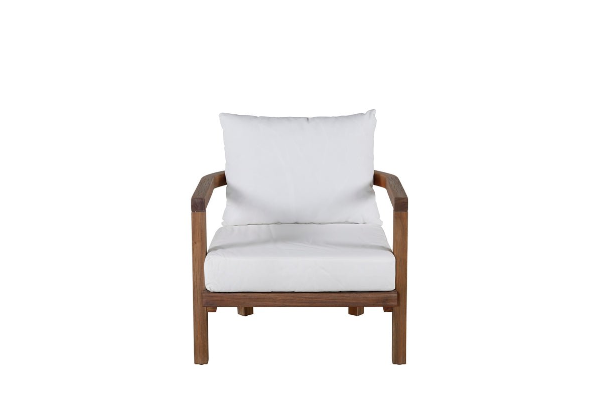 Armchair Robin - made of brown acacia wood with white cushions