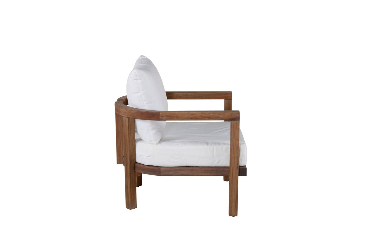 Armchair Robin - made of brown acacia wood with white cushions