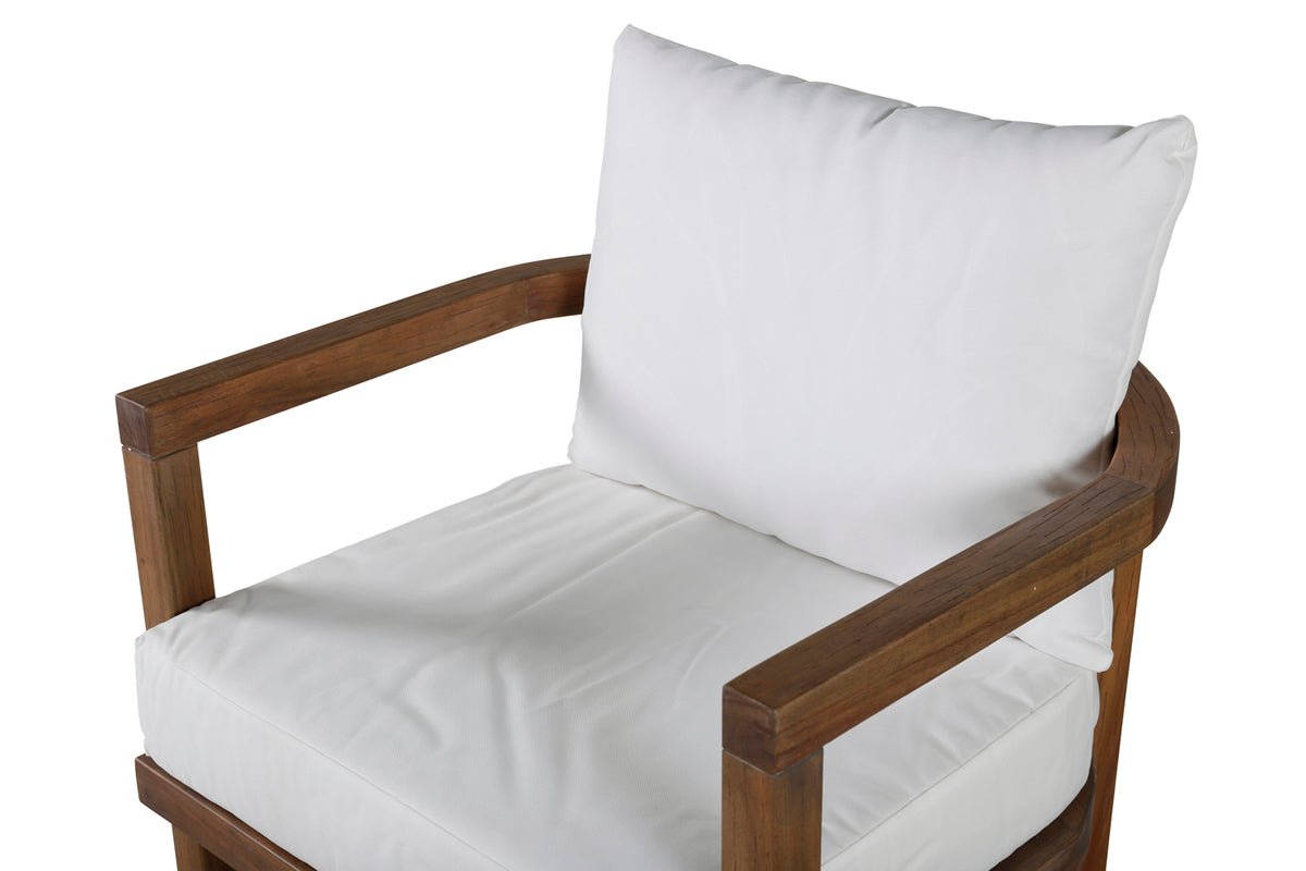 Armchair Robin - made of brown acacia wood with white cushions