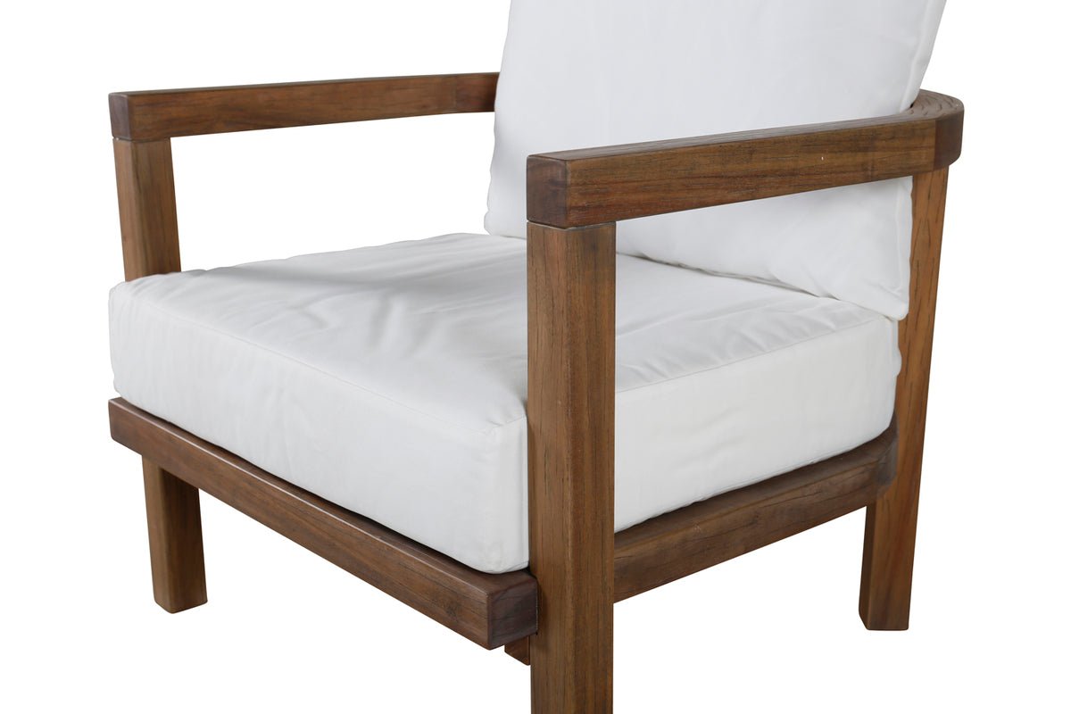 Armchair Robin - made of brown acacia wood with white cushions