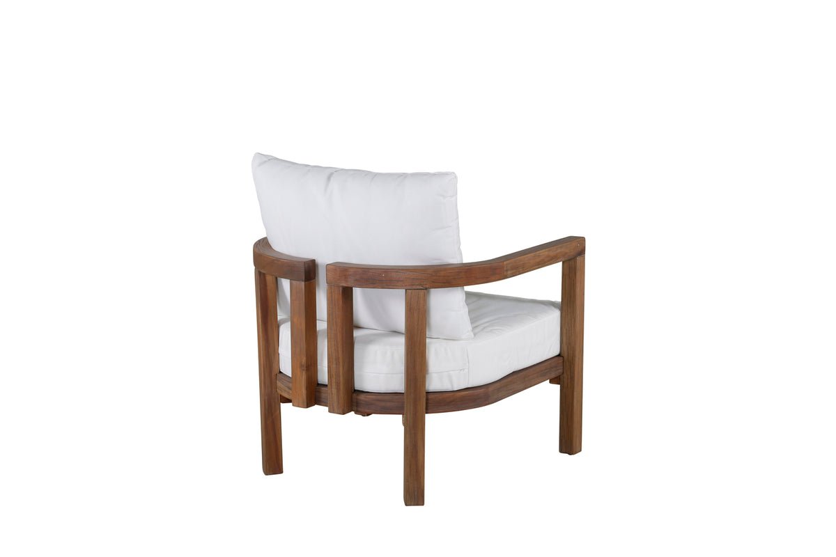 Armchair Robin - made of brown acacia wood with white cushions