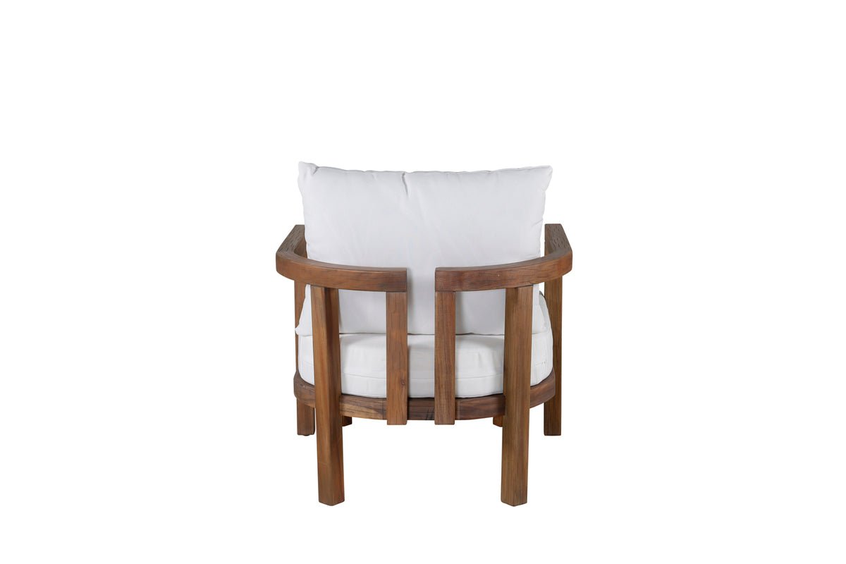 Armchair Robin - made of brown acacia wood with white cushions