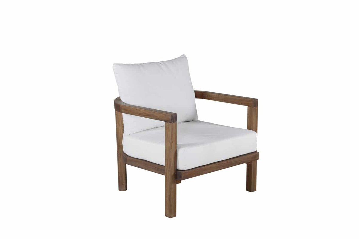 Armchair Robin - made of brown acacia wood with white cushions