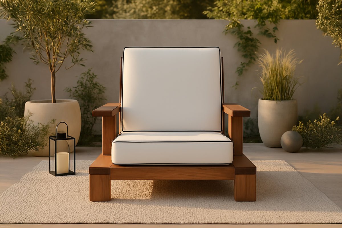 Garden Lounge Chair Daria - made of Acacia Wood with White Cushions