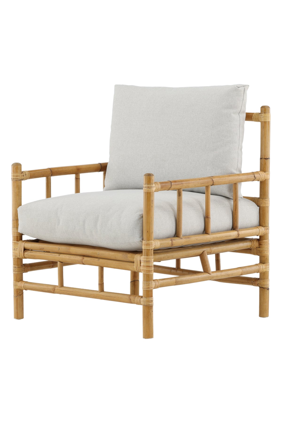 Armchair Bamboo - made of bamboo and rattan with light gray upholstery