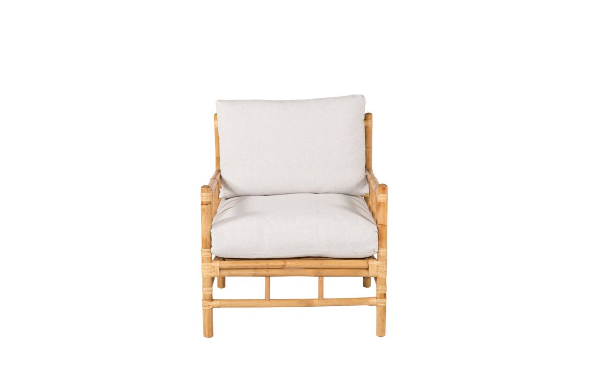 Armchair Bamboo - made of bamboo and rattan with light gray upholstery