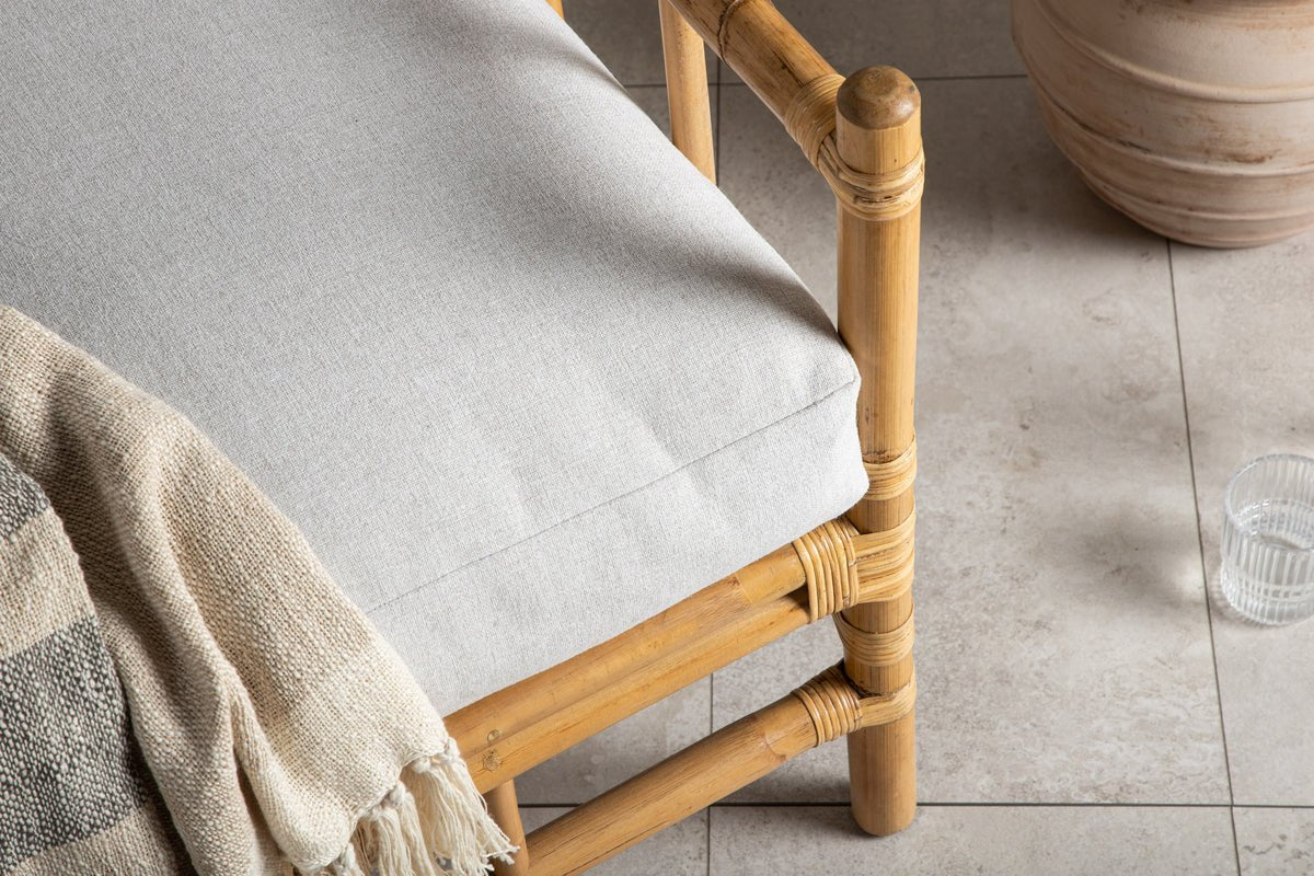 Armchair Bamboo - made of bamboo and rattan with light gray upholstery