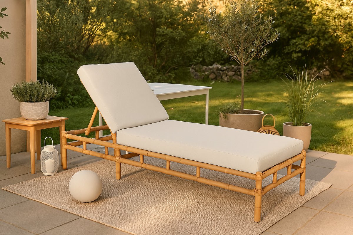 Sun lounger Verano - made of rattan with grey cushions