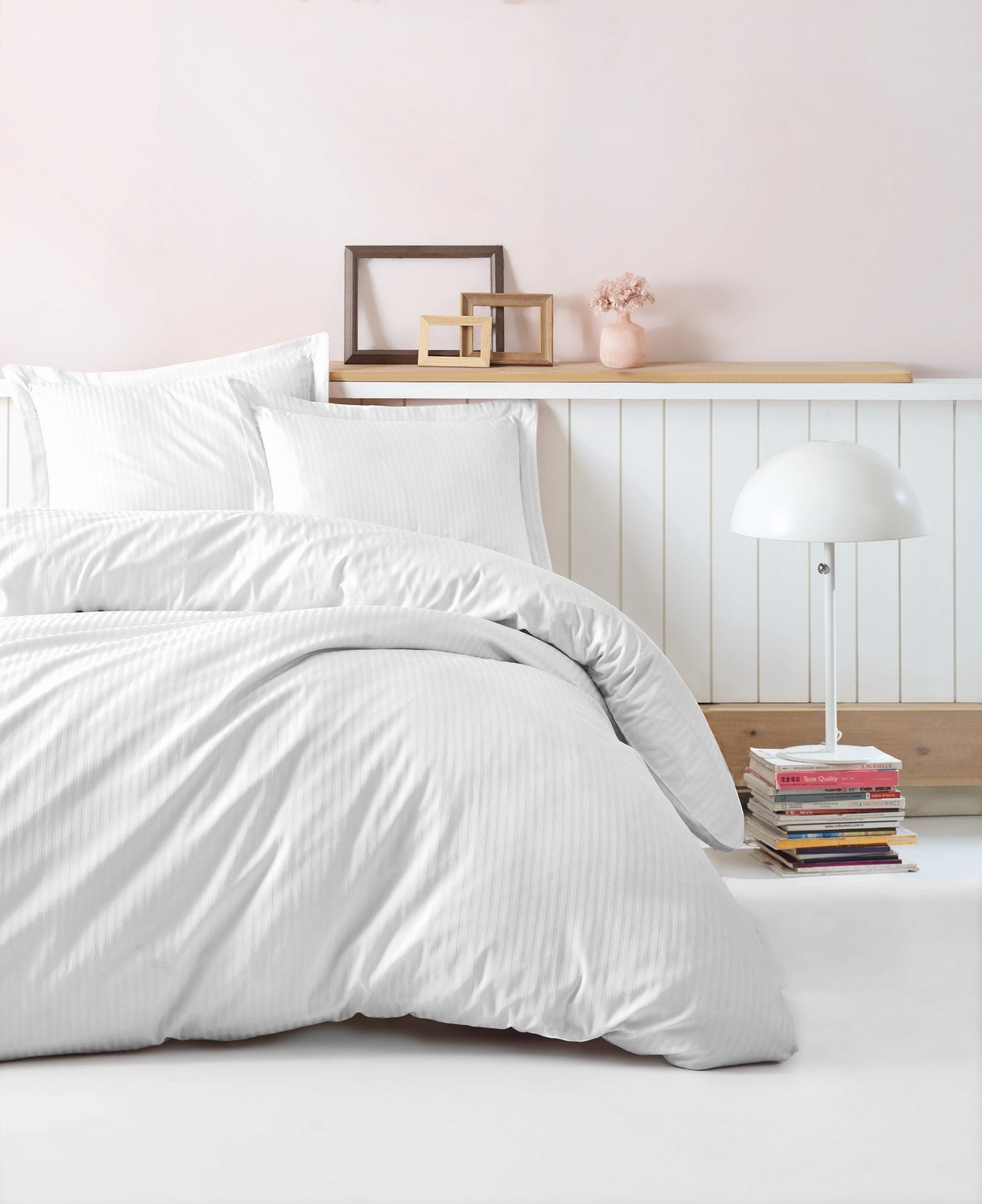 Premium Satin Bedding Set Stripe White