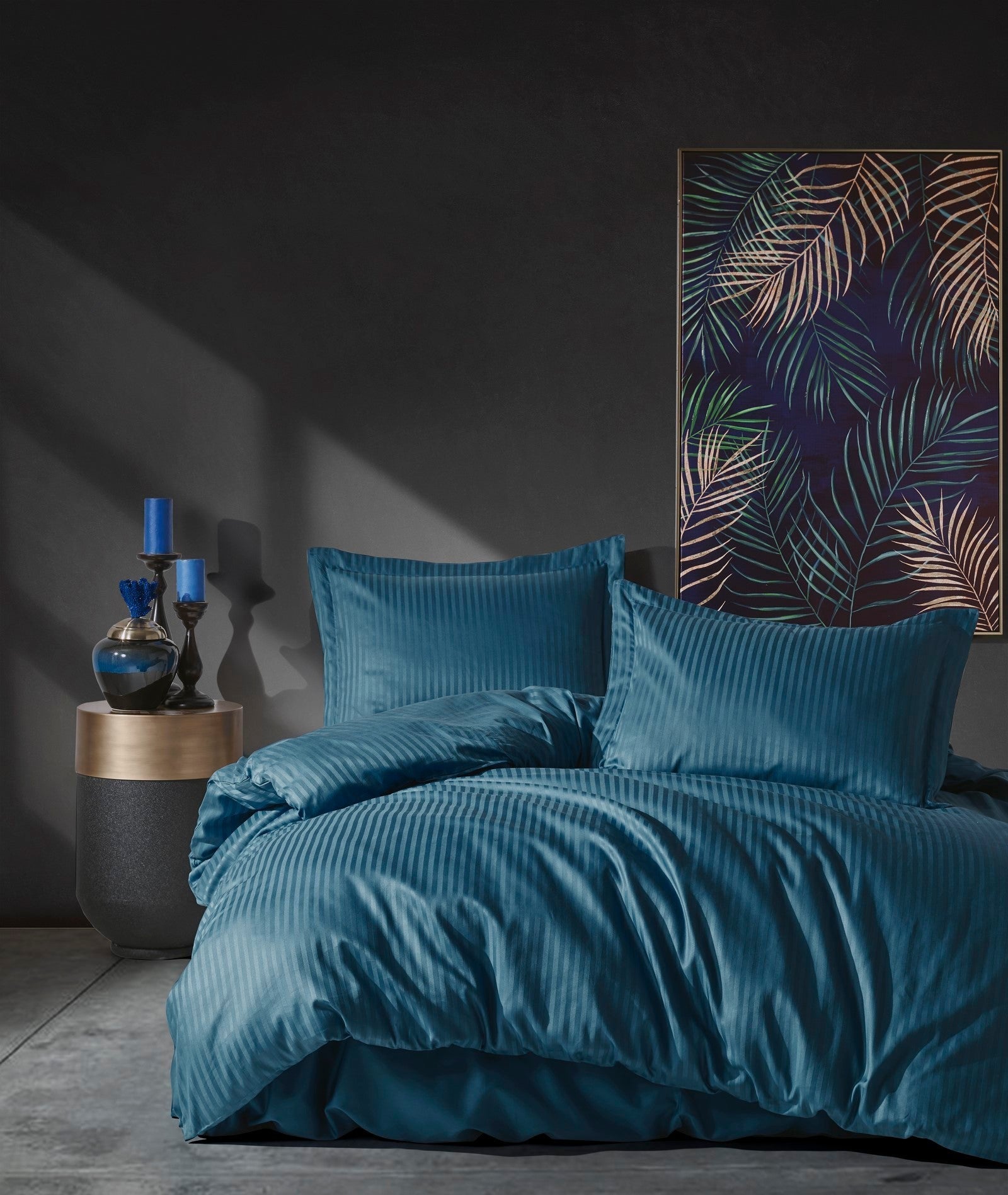 Premium Satin Bedding Set Stripe Blue
