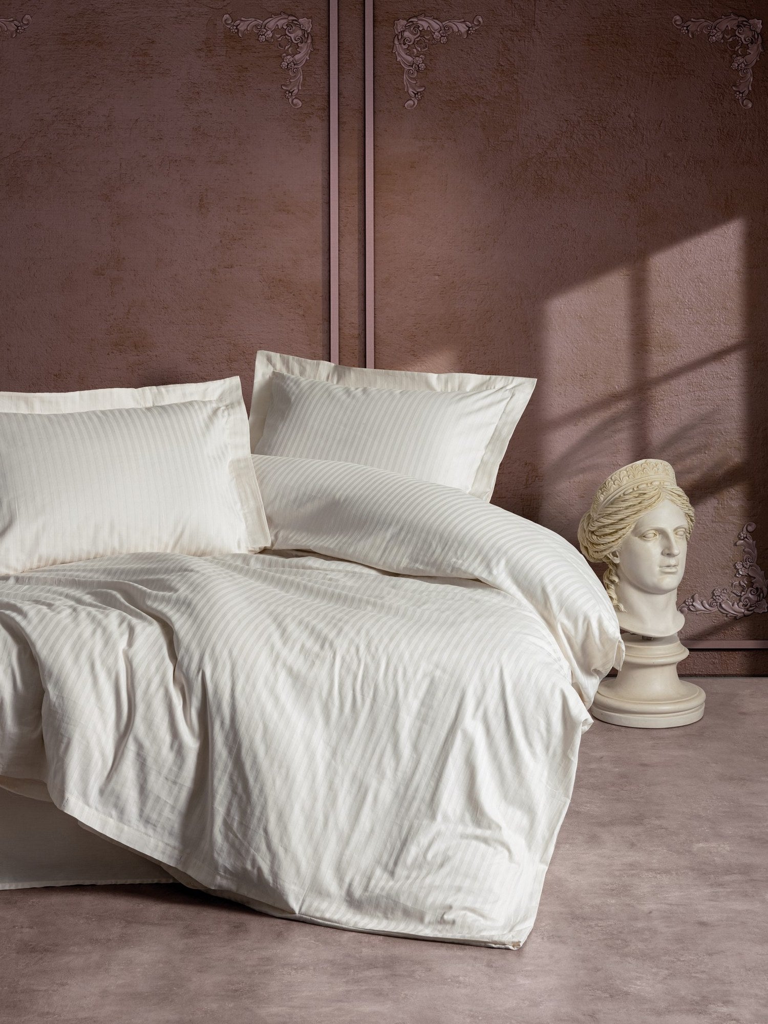 Premium Satin Bedding Set Stripe Beige