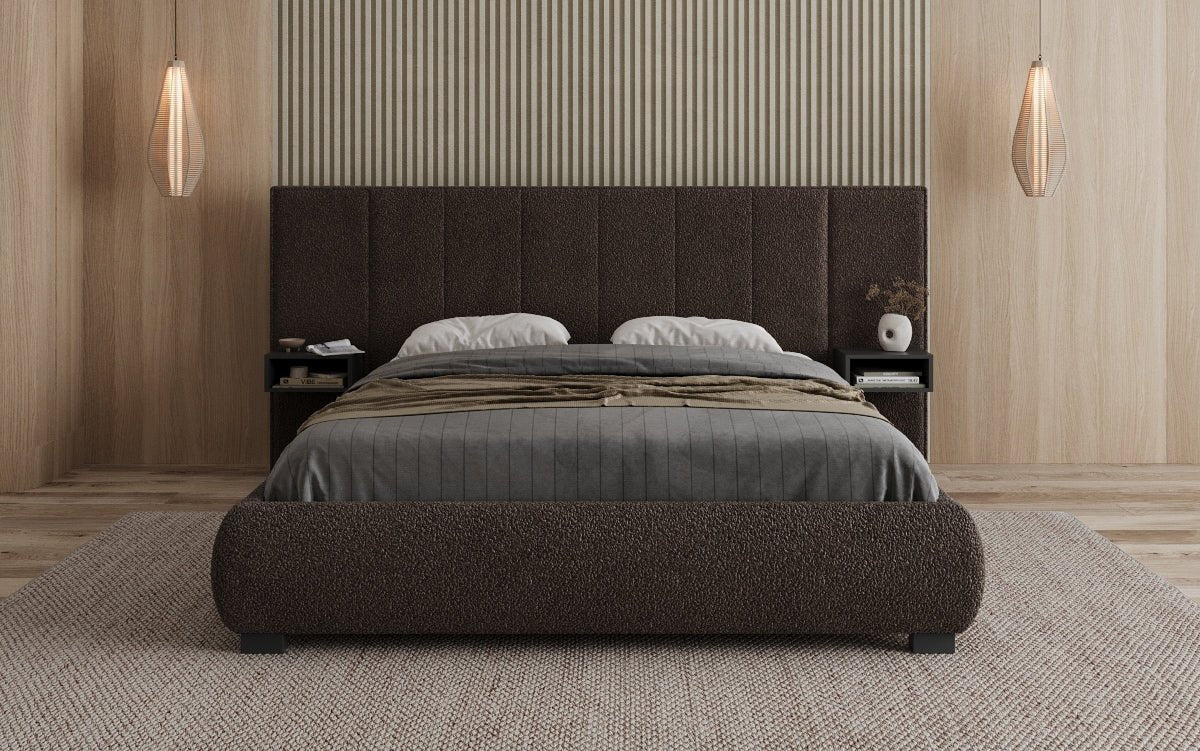 Designer Upholstered Bed Elvara in Bouclé with Storage