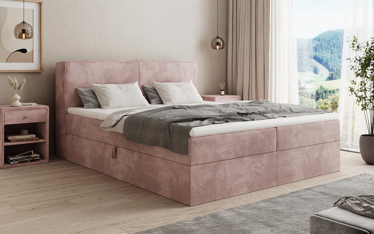 Box spring bed Marea in Corduroy with storage space
