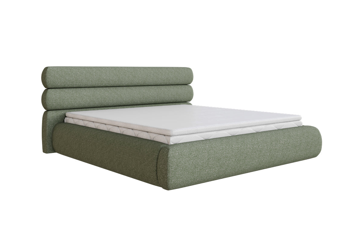 Designer upholstered bed Joline in textured fabric with storage