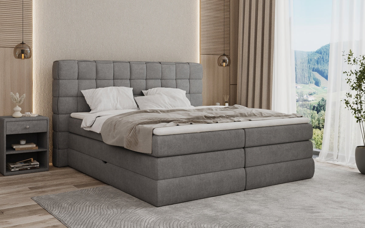 Trama box spring bed with storage in fabric