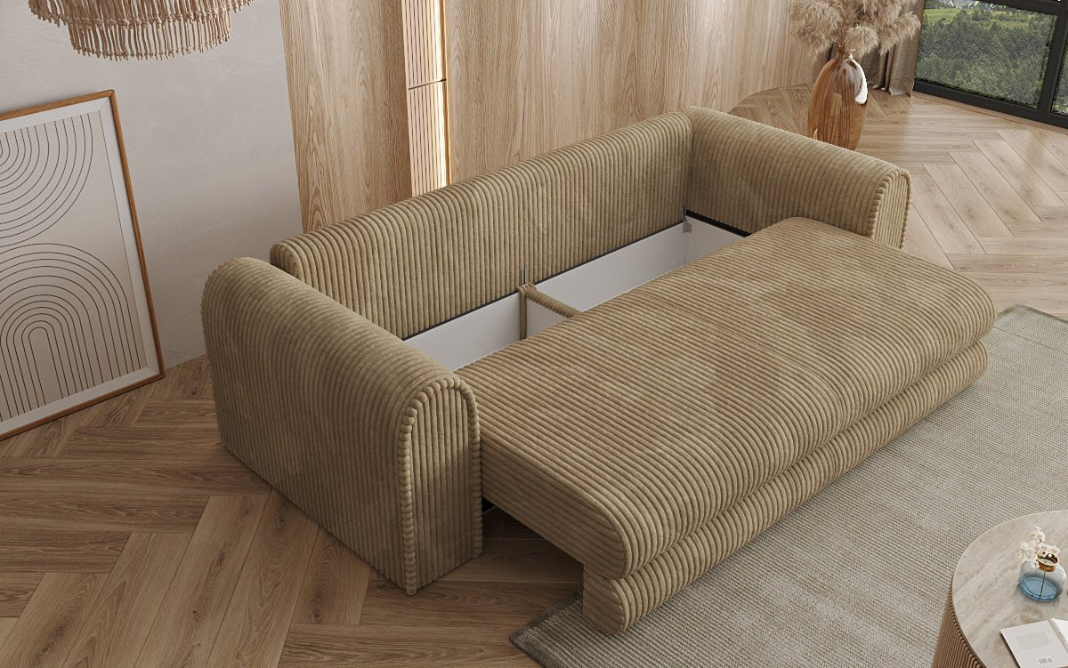 Designer Sofa Lil Buddy 3-seater with sleeping function and storage in wide corduroy