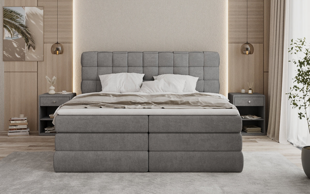 Trama box spring bed with storage in fabric