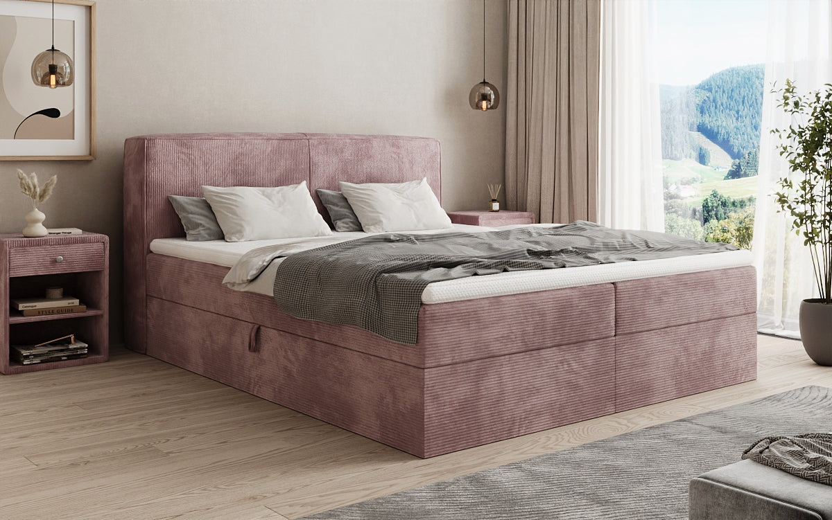 Box spring bed Marea in Corduroy with storage space