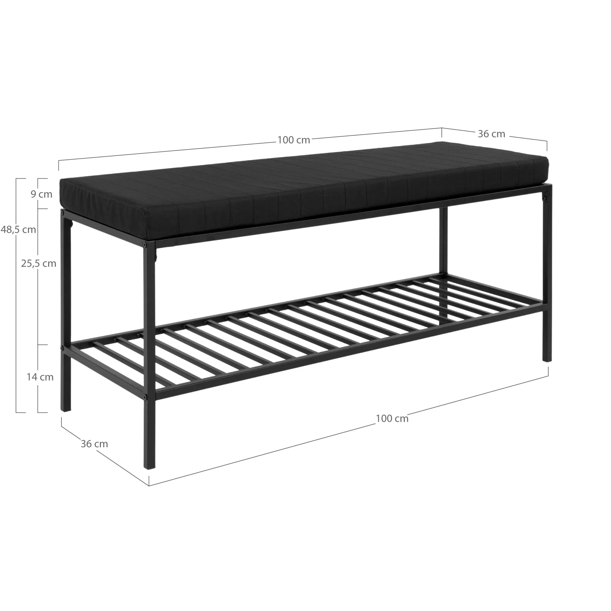 Quarto bench with metal frame and upholstery