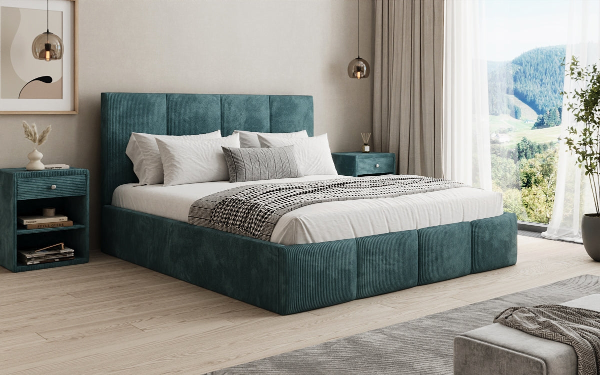 Designer upholstered bed Mina in Corduroy with storage space