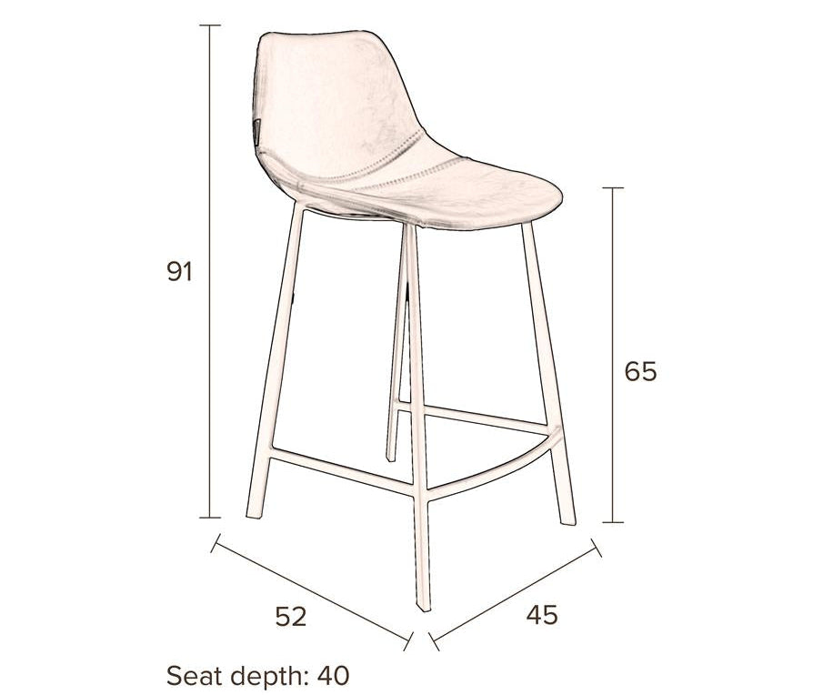 Franky bar stool set of 2 – made of faux leather in Black