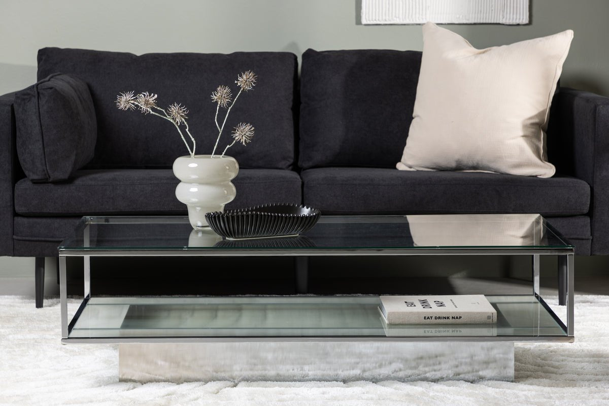 Coffee Table Lanera - with Glass Surfaces and Steel Frame