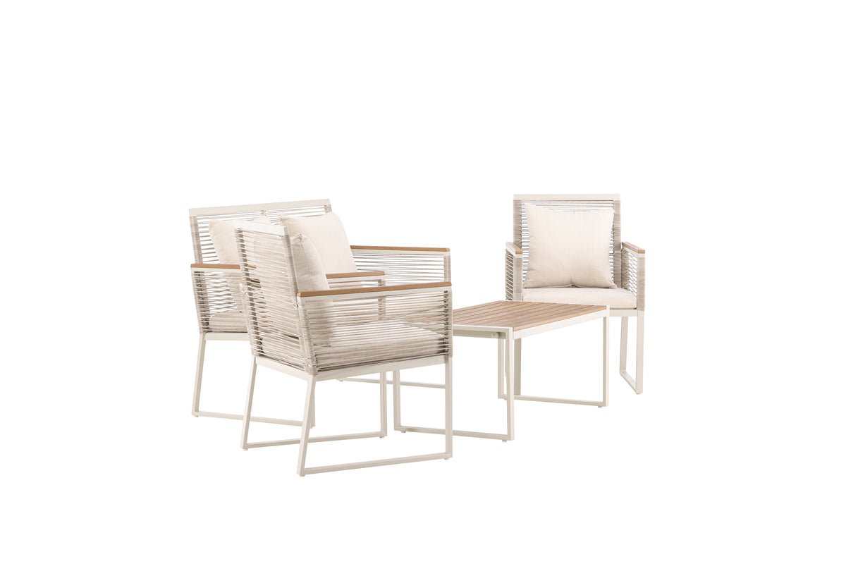 Garden Lounge Set Janel – 4-piece with Wooden Table in Beige