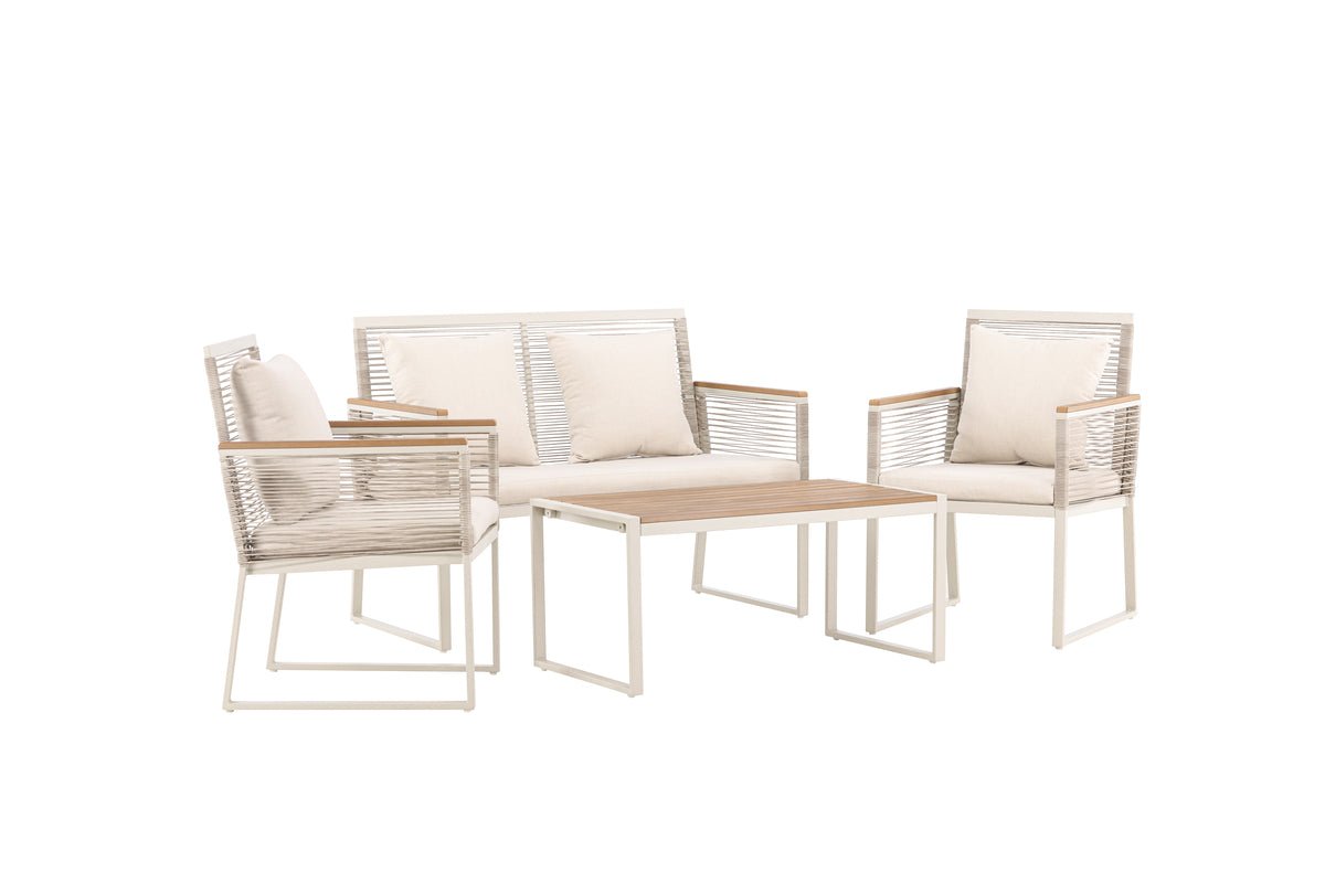 Garden Lounge Set Janel – 4-piece with Wooden Table in Beige