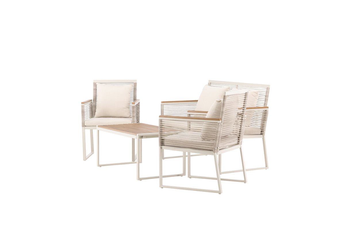 Garden Lounge Set Janel – 4-piece with Wooden Table in Beige