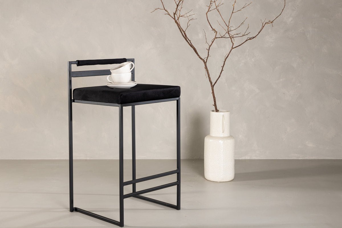 2-piece set - Bar stool Ophelia with black velvet