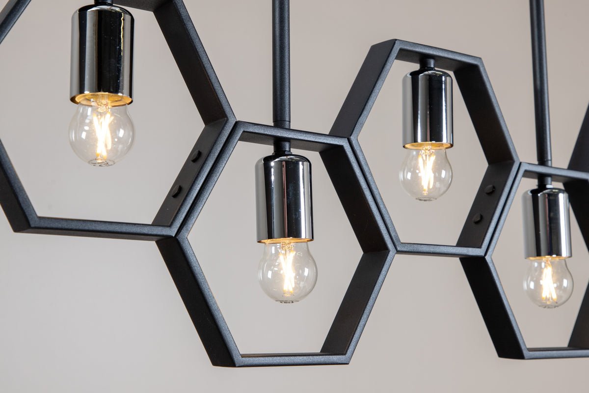 Pendant lamp "Bwindi" – frame made of black steel with four smaller light sources