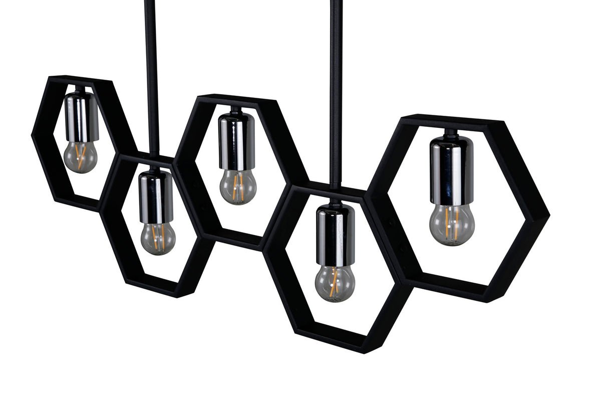 Pendant lamp "Bwindi" – frame made of black steel with four smaller light sources